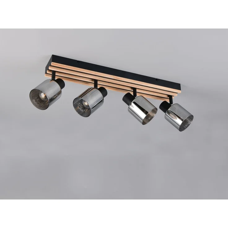 Deckenstrahler TRAVIA 4-flammig, Rauchglas Schwarz & Holzlamellen, Breite 64,5cm – Bild 6