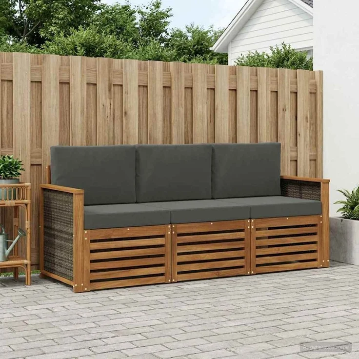 vidaXL Outdoor-Sofagarnitur 3 stk. 3-Sitzer Natur und Anthrazit 3383958 – Bild 1