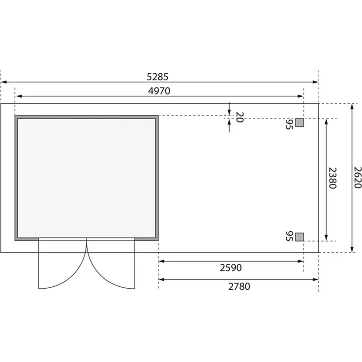 Karibu 19mm Gartenhaus Askola 3,5 mit Anbau 2,80m unbehandelt mit Rückwand – Bild 3