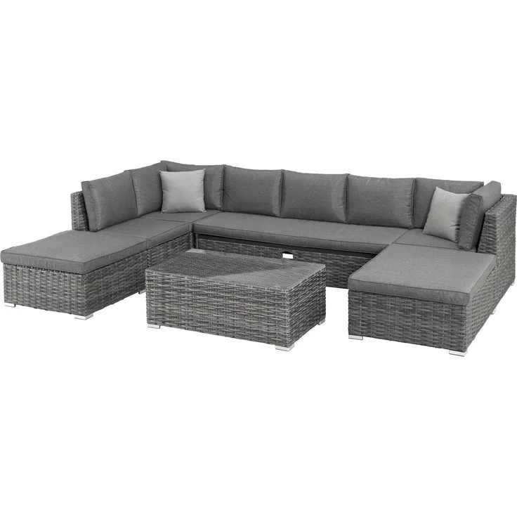 KONIFERA Gartenlounge-Set New York, (21-tlg, 1x3er AZ-Sofa, 1x Ecke, 1x Sessel, 1x Ottomane mit Staufach, 1x Tisch), Tisch 110x65 cm, Aluminium,Polyrattan,individuell stellbar,10 Personen