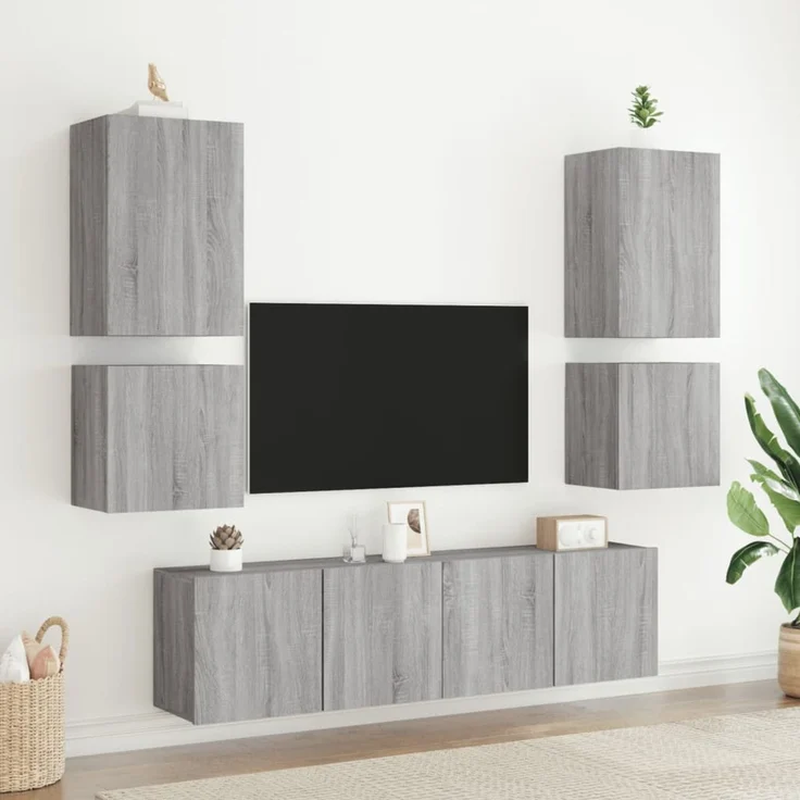 TV-Wandschrank, TV-Hängeboard Fernsehschrank Grau Sonoma 40,5x30x40 cm Holzwerkstoff – Bild 4