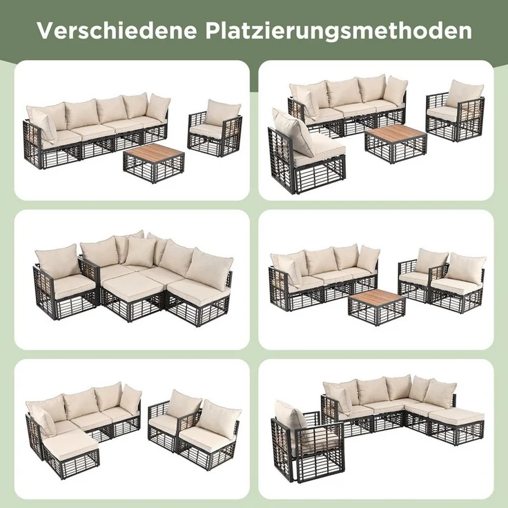 Merax Gartenlounge-Set für 5 Personen mit Kissen und Stahlrahmen, (6-tlg, 1 3-Sitzer, 2 Sessel, 1 Couchtisch), Gartenmöbel Set Rope Loungeset, Balkonset Seil, Sitzgruppe Polyrattan – Bild 2