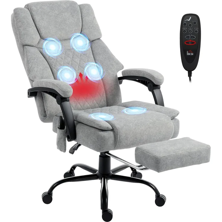 MELAYR, Hochlehner Massage-Bürostuhl mit Vibration, Wärmefunktion, verstellbarer Rückenlehne, 77.5 x 69.5 x 126 cm, Grau