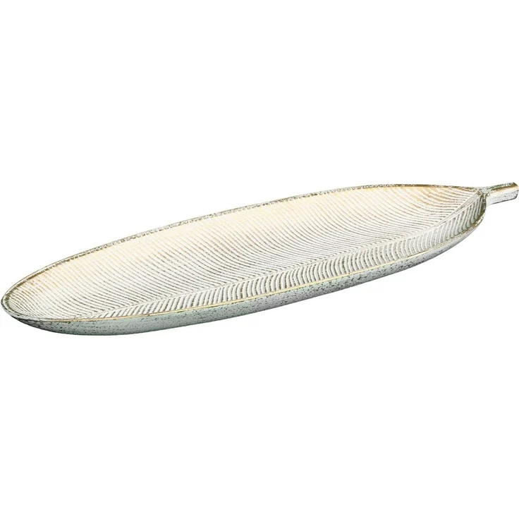 Dekoschale 40cm Blatt weiß / braun Holz Tischdekoration Landhausstil Dekoration