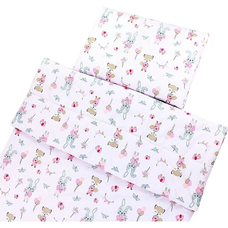 TupTam Kinderbettdecke-Set, Ganzjahresdecke, 2tlg., 1x Bettdecke, 1x Flachkissen, Fuchs / Kaninchen / Rosa, 135x100 cm – Bild 3