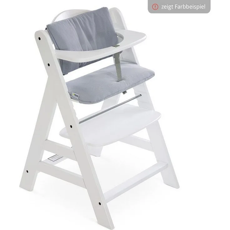 Hauck Hochstuhl Alpha Plus Grey, Mitwachsender Holz Kinderhochstuhl verstellbar mit Sitzauflage & Gurt