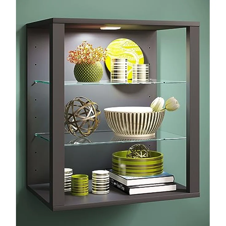 MID.YOU Hängevitrine Glasol, Anthrazit, 2 Fächer, 52x60x35 cm, hängend aus Holzwerkstoff – Bild 2