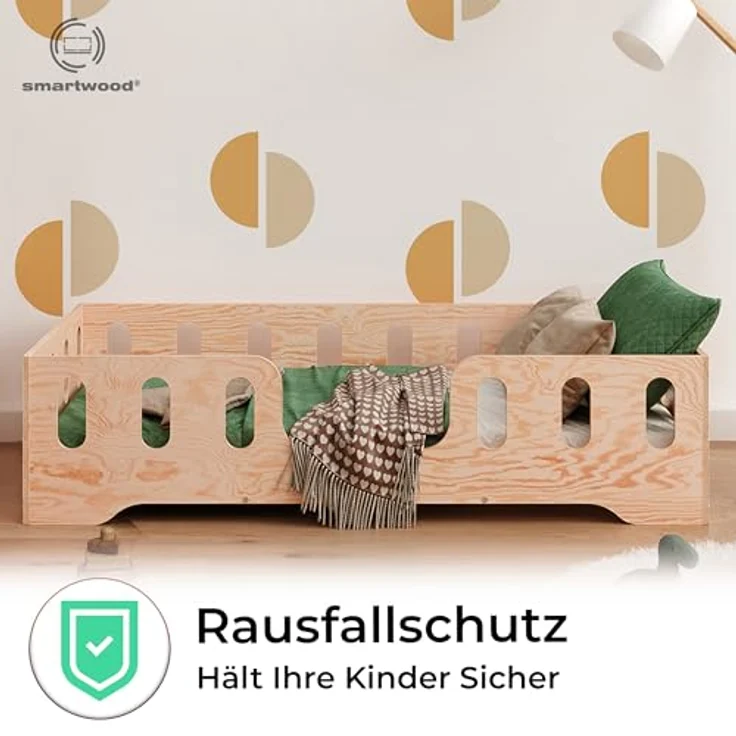 smartwood TILA 2 Kinderbett 80x160 mit Rausfallschutz und Lattenrost - Bodenbett Kinder Naturholz - Montessori Bett mit glatten Kanten - Betten für schnelle Montage - Bis zu 95 kg – Bild 7