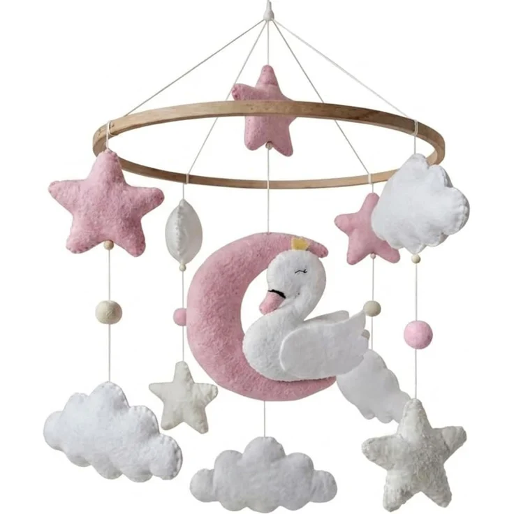 Herfair Schwan Mond Baby Mobile,Handgefertigte Wolken Stern Baby Windspiele | Rosa Schwan Mobile Baby Wickeltisch, Mobile Babybett Kinderzimmer Babyzimmer Deko,Geschenk für Baby