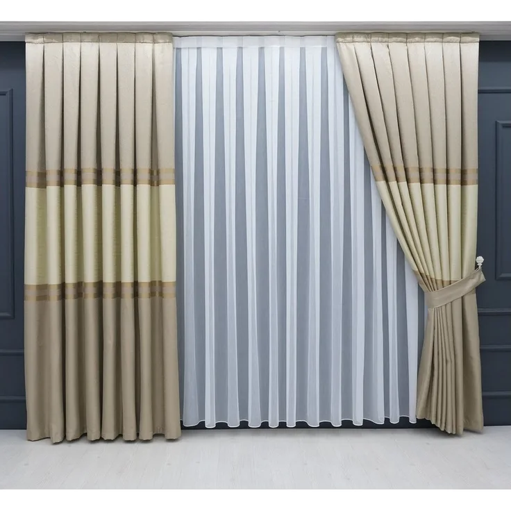 Gardinen by Justyna Vorhang Komplett-Set Vorhang Beige – Falten mit Store (5 St), Kräuselband, halbtransparent, Fertiggardine, Halbtransparent, Faltenband, Komplett-Set, Pflegeleicht