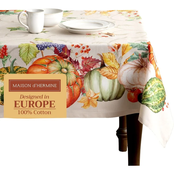 Maison d' Hermine Tischdecke, 100% Baumwolle, dekorativ, waschbar, quadratisch, für Küche, Esszimmer, Buffet und Camping, Lumina, Thanksgiving/Weihnachten (137,2x137,2 cm)