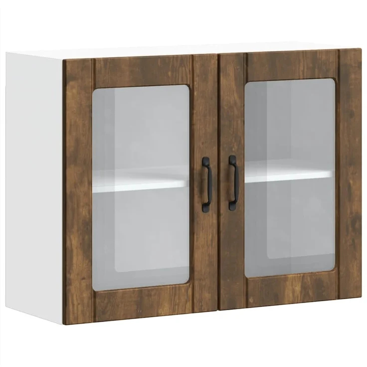 vidaXL Küchen-Hängeschrank mit Glastür Lucca Räuchereiche Holzwerkstoff 853852 – Bild 1