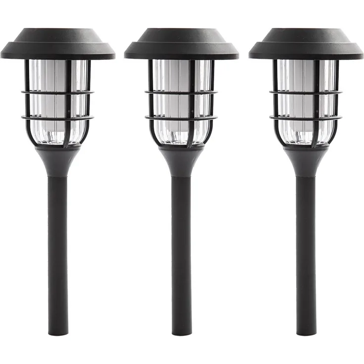 3er Set LED Solarleuchten, Erdspieß, schwarz, H 43 cm