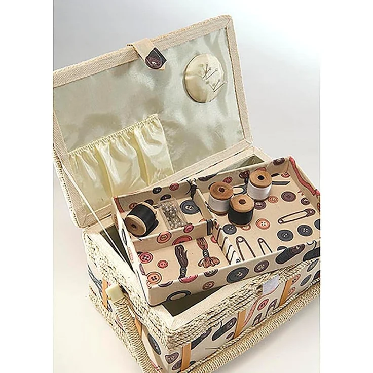 Kobolo Nähkorb Nähkästchen rechteckig Knopfmuster - Textileinsatz (in Naturtönen) – Bild 2