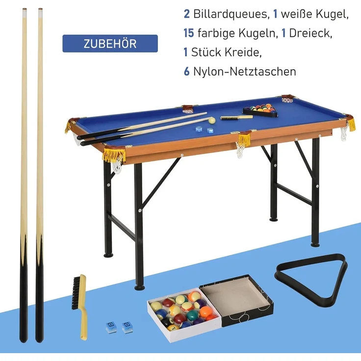 HOMCOM Billardtisch, Metall, MDF, Himmelblau, 140 x 63 x 75 cm – Bild 3