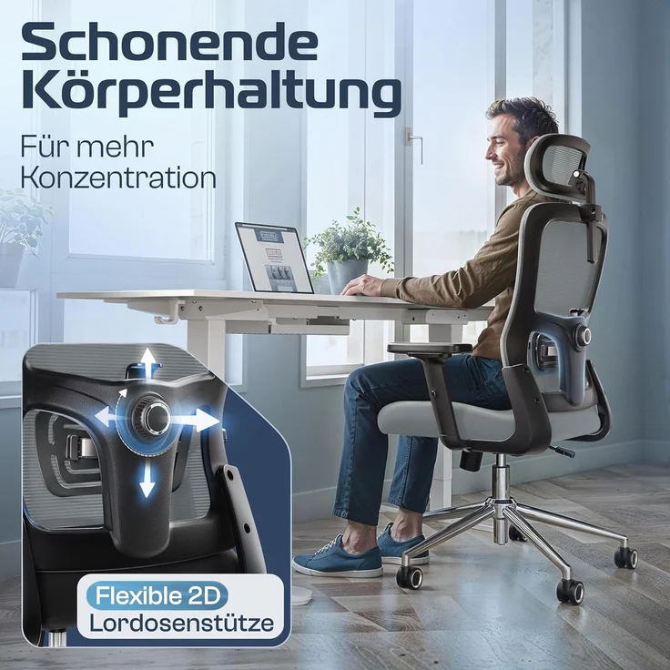 CLOUVOU BrightSeat Bürostuhl Ergonomisch [TESTSIEGER] Schreibtischstuhl 100% individuell einstellbar | Büro Stuhl & Gaming Stuhl | Computerstuhl Home Office Chair Ergonomic | Drehstuhl 150 kg – Bild 3