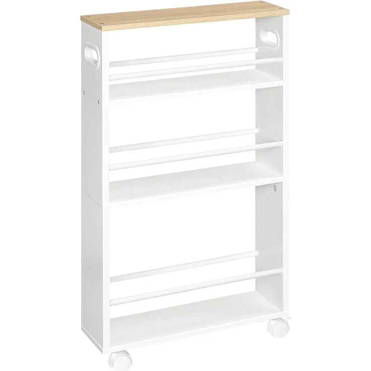 HOOBRO Schmaler Servierwagen 4 Ebenen 360° Räder Weiß/Naturholz 80cm – Bild 1