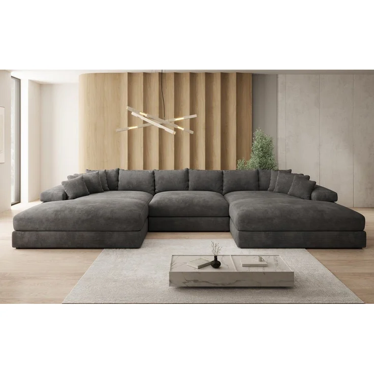 Luxusbetten24 Sofa Designer Sofa Bernardo U in Cord, mit breiter Ottomane – Bild 2