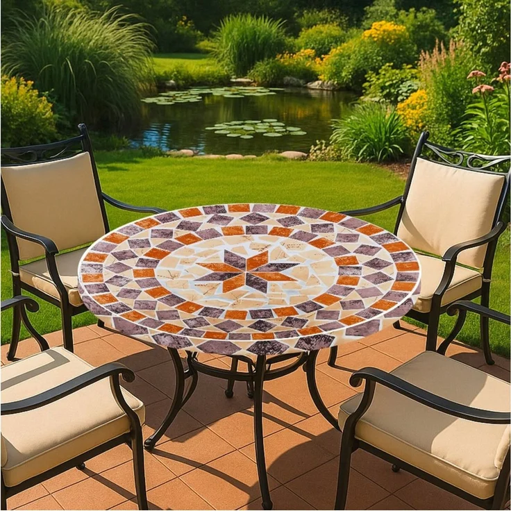 Maximex Gartentischdecke Spann-Tischdecke Mediterran, Ø 85-105 cm, abwaschbar, wetterfest – Bild 1