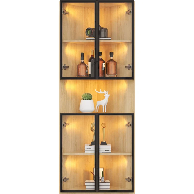 ZUBALIYA LED-Glasvitrine 62x32x160cm – Außenseite aus Eiche, integrierte Lichtleiste, staubdichter Schrank aus gehärtetem Glas, Eckvitrine mit Tür – Sammlungsvitrine, Bücherregal, Weinschrank,Badezimmerschrank – Bild 7