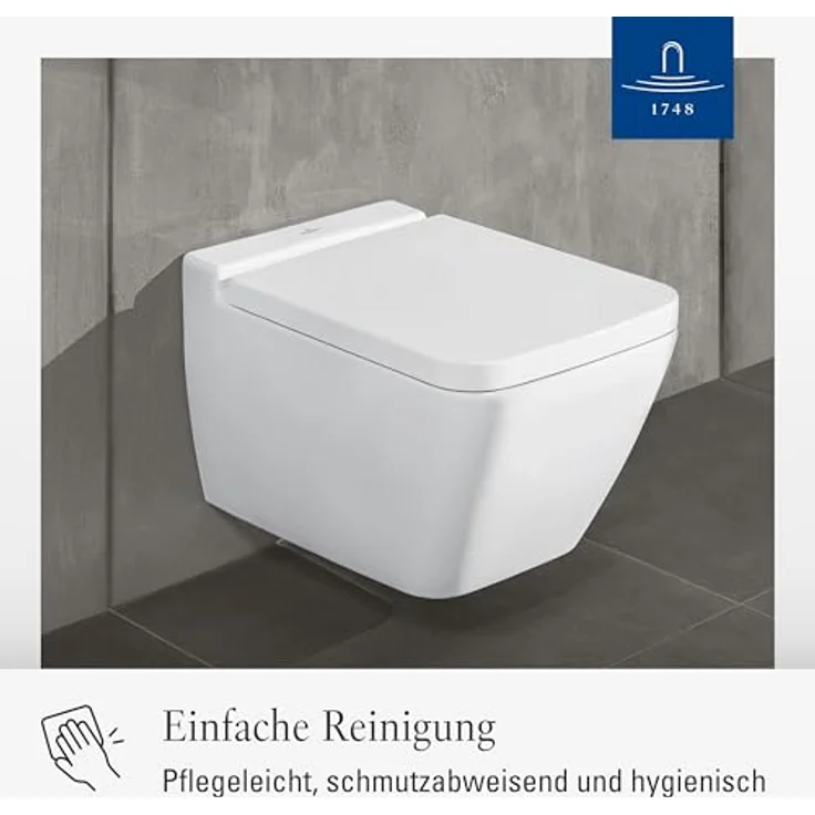 Villeroy & Boch Finion WC-Sitz - Toilettendeckel mit Absenkautomatik - Abnehmbarer, bruchsicherer Toilettensitz aus Duroplast - Original Ersatzteil - Klodeckel in eckiger Form - Weiß Alpin, glänzend – Bild 6