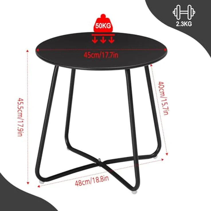 eSituro Beistelltisch rund, Balkontisch Gartentisch, Kaffeetisch Couchtisch Sofatisch Wohnzimmertisch, Kleiner Tisch für Wohnzimmer Balkon Terrasse Garten, aus Metall, φ45xH45 cm, Schwarz – Bild 3