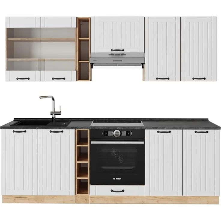 Küchenzeile Fame-Line Weiß Landhaus 235 cm ohne Arbeitsplatte Vicco – Bild 1