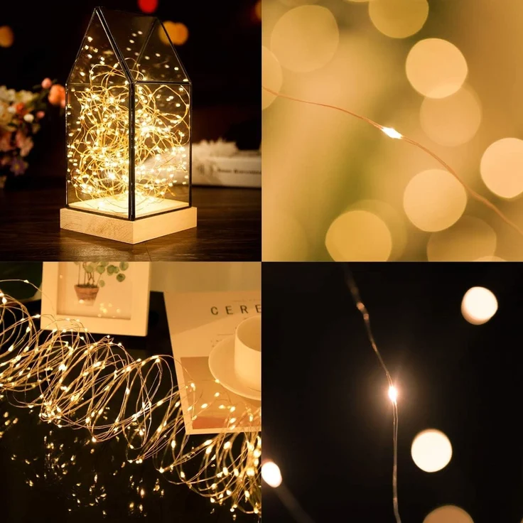 Salcar Lichterkette LED Kupfer Lichterkette Weihnachtsbeleuchtung für Innen & Außen Deko, 20m Silberfarbener-Kupferdraht, Netzteil, Warmweiß – Bild 5