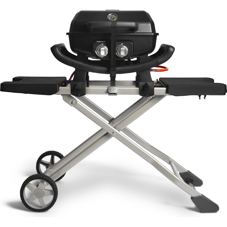 BURNHARD® Tragbarer 2-Brenner Gasgrill WAYNE inkl. Rollwagen, 4,4 kW bis zu 390°C Kompaktgrill mit Aludruckguss Brennkammer inkl. Abdeckhaube, Gusseisen Grillrost, 2 Edelstahlbrenner mit Piezozündung - Multi-Color - #945030