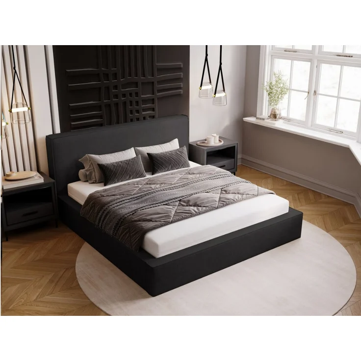 GRAINGOLD Monaco Doppelbett 180x200, Polsterbett mit Bettkasten und Kopfteil, Velour-Stoff, Dunkelgrau – Bild 3