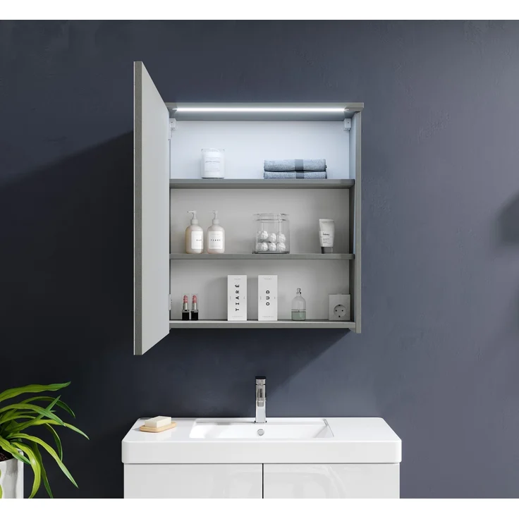 Badezimmerspiegelschrank >Two< LED, Steckdose, titan-grau / weiß - 60x68x23cm (BxHxT) – Bild 8