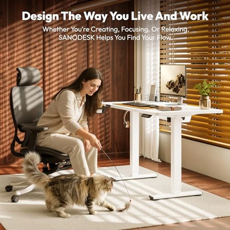 SANODESK Höhenverstellbarer Schreibtisch 110x60 cm Schreibtisch Höhenverstellbar Elektrisch Ergonomischer Steh-Sitz Tisch Computertisch für Heimbüro Homeoffice(weiß) – Bild 3