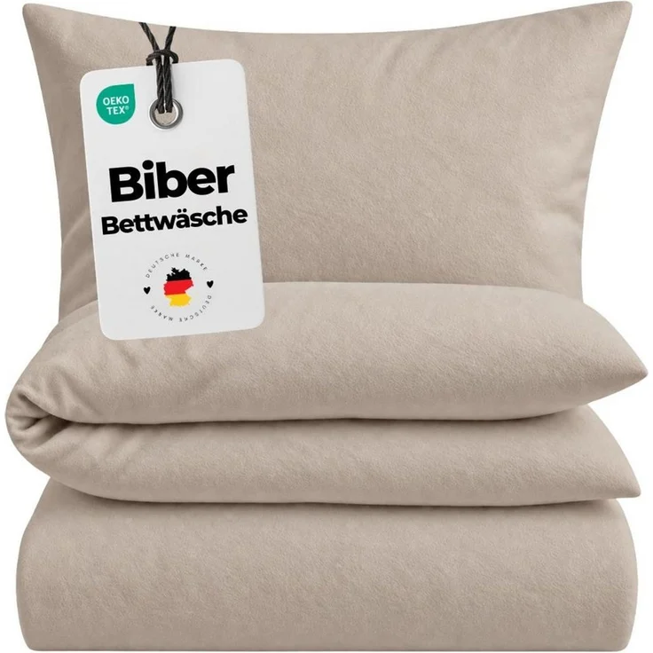 Carpe Sonno Bettwäsche Biber kuschelig warme Bettwäsche Winter Flanell Beige Uni 135 x 200, Biber, 2 teilig, Kuschelige Biberbettwäsche - Feinbiber - Reißverschluss - 135x200 cm – Bild 1
