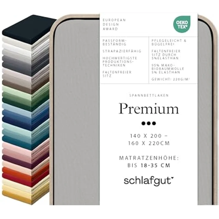 Schlafgut Spannbettlaken Premium, Gummizug: rundum, (1 Stück), Mako-Zwirn-Jersey, Sand Mid, L 140x200 cm - 160x220 cm – Bild 1