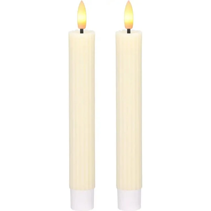 dasmöbelwerk LED-Kerze LED-Stabkerzen 2er Set Ø2,2x15,5 cm Dinnerkerze Riffel Timer Creme, Leuchtmittel nicht enthalten