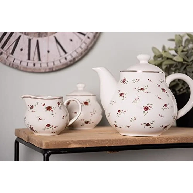 Clayre & Eef Kaffeeservice La Petite Rose Milchkännchen & Zuckerdose im romantischen Landhausstil – Bild 2
