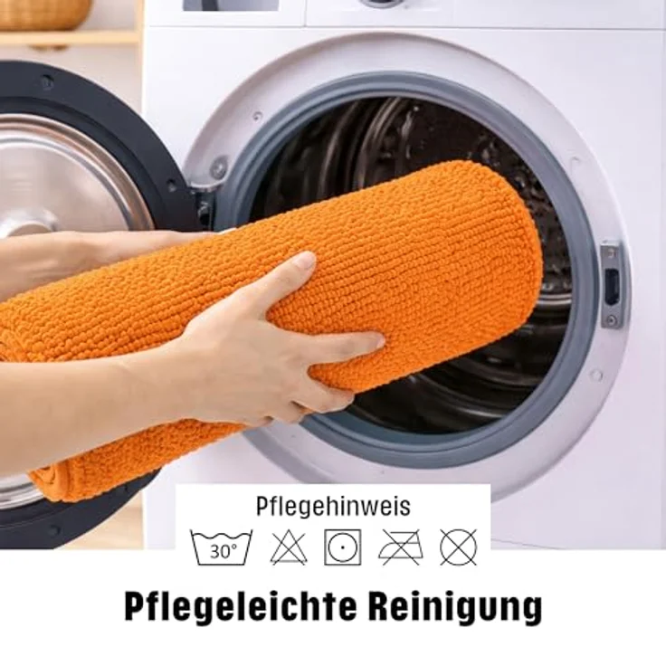 WohnDirect Badematte 45x45 cm MIT WC Ausschnitt | Orange - rutschfest & Waschbar - Badezimmerteppich zum Set kombinierbar, Badvorleger, WC Garnitur, Badteppich – Bild 5