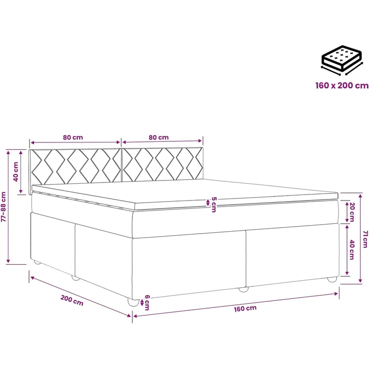 vidaXL Boxspringbett mit Matratze Taupe 160 x 200 cm Stoff 3451514 – Bild 11