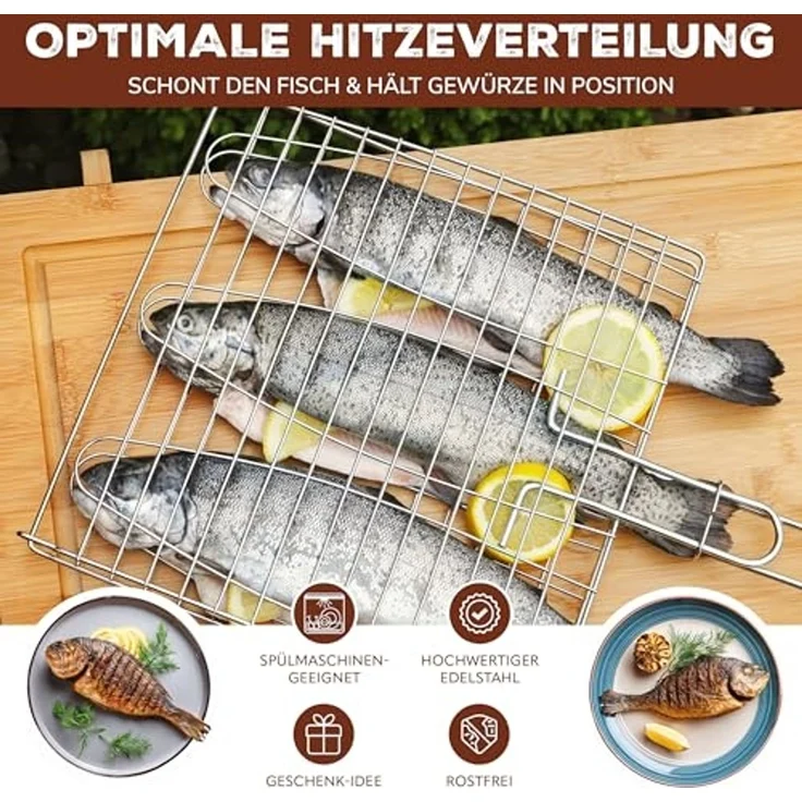 bremermann Grillguthalter Fischgriller 3fach // Edelstahl // ca. 59 x 27,5 cm // Fischbräter – Bild 2