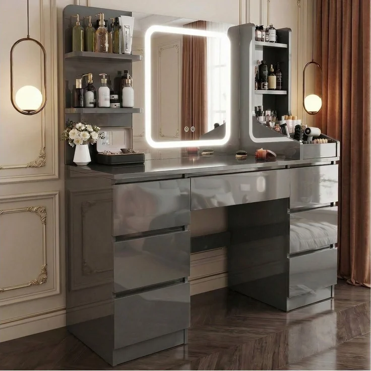 HOMALL Schminktisch Eingebaute LED-Beleuchtung, einstellbare Helligkeit, mit 7 Schubladen (GroBe 110*40*139cm Bestes Geschenk fur Ehefrau/Tochter ostern geschenke) – Bild 2