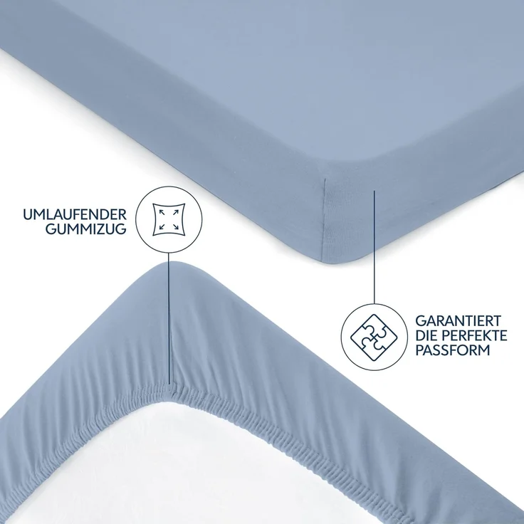 Dreamzie Premium Spannbettlaken 140x200 cm, Bettlaken 100% Jersey Baumwolle, Spannbetttuch für Dicke Matratzen bis zu 22 cm, 150 g/m², Oeko-TEX Zertifiziert - Hellblau – Bild 4