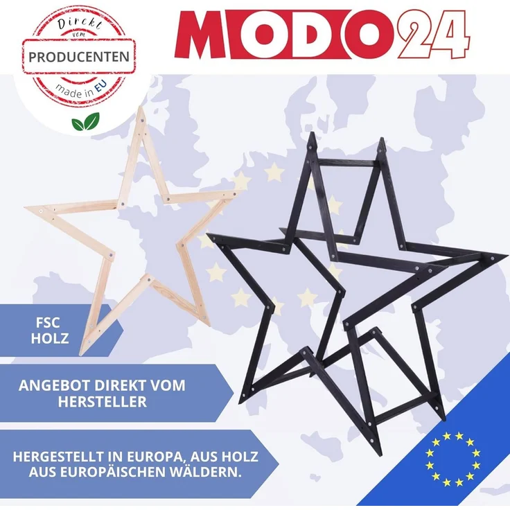 Modo24 Dekostern DIY MODOSTAR Weihnachtsstern Set aus FSC Holz 2D und 3D in 3 Breiten, zum Garten & Terrasse, wetterfest, faltbar & stabil, Weihnachtsdeko – Bild 3