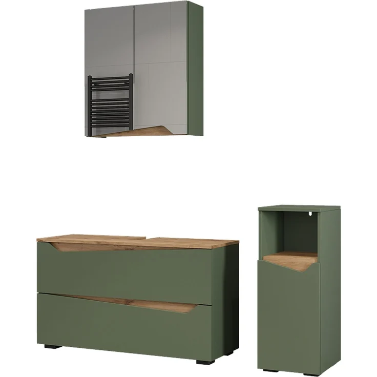 Badmöbel-Set Marelle Grün/Artisan-Eiche 3 Teile Vicco – Bild 1