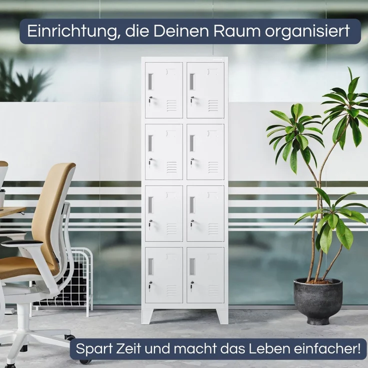 Schließfachschrank Spind TAMPA - 8 Fächer, Etikettenhalter Lüftungsschlitze | Wertfachschrank Umkleideschrank Metall Kleiderspind, 172 x 55,9 x 45 cm Weiß – Bild 3