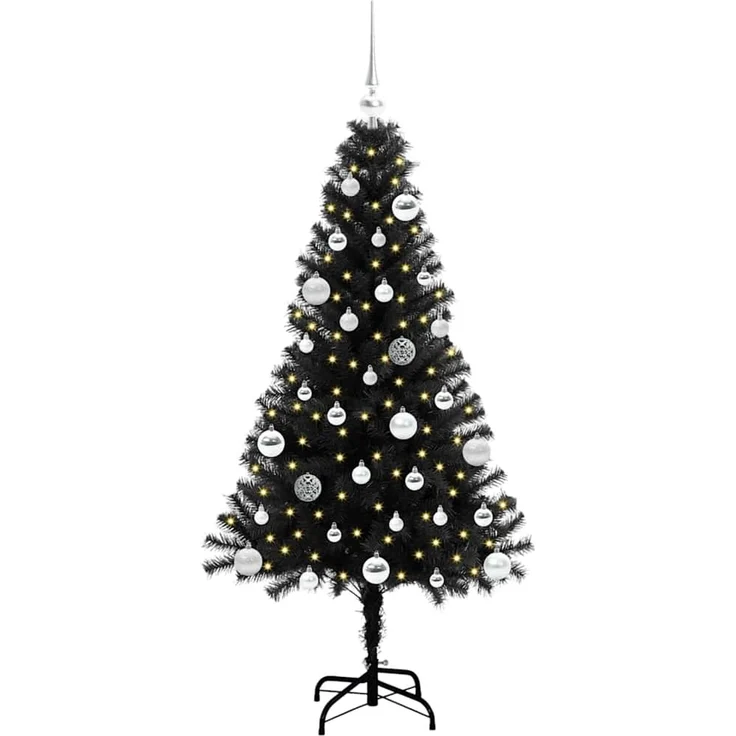 vidaXL Weihnachtsbaum mit LED-Beleuchtung Schwarz 150 cm PVC und Stahl 3396470 – Bild 3