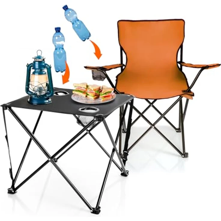 BigDean 2 Stück Campingstuhl mit Campingtisch faltbar – Faltstuhl in Neon Orange mit Getränkehalter & Tragetasche ideal für Camping, Festival & mehr – Bild 5