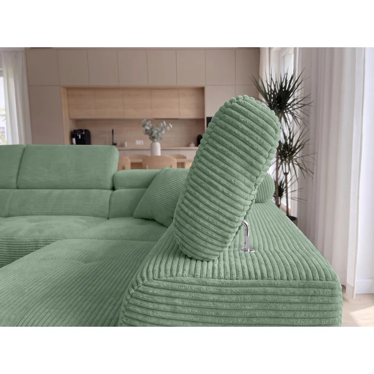 AX LIVING Konak Cord-Ecksofa R Salbeigrün 276 cm breit, Schlaffunktion, Bettkasten – Bild 6
