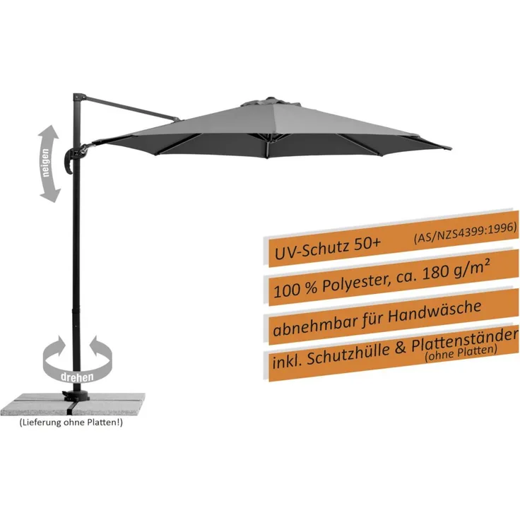Schneider SET Ampelschirm Rhodos Junior 300cm + Ständer + Hülle, anthrazit