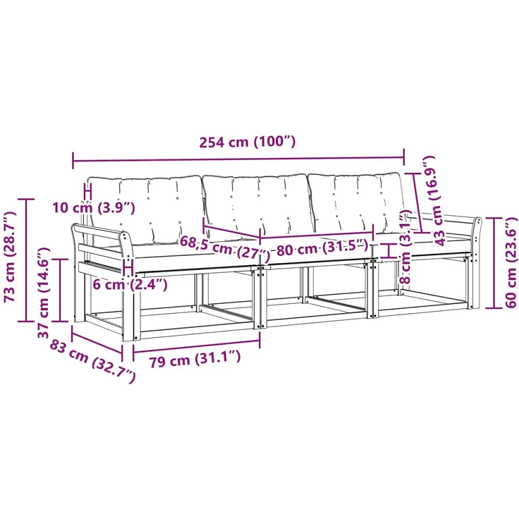 vidaXL Outdoor-Sofagarnitur 3 stk. Weiß und Schwarz 3388374 – Bild 9