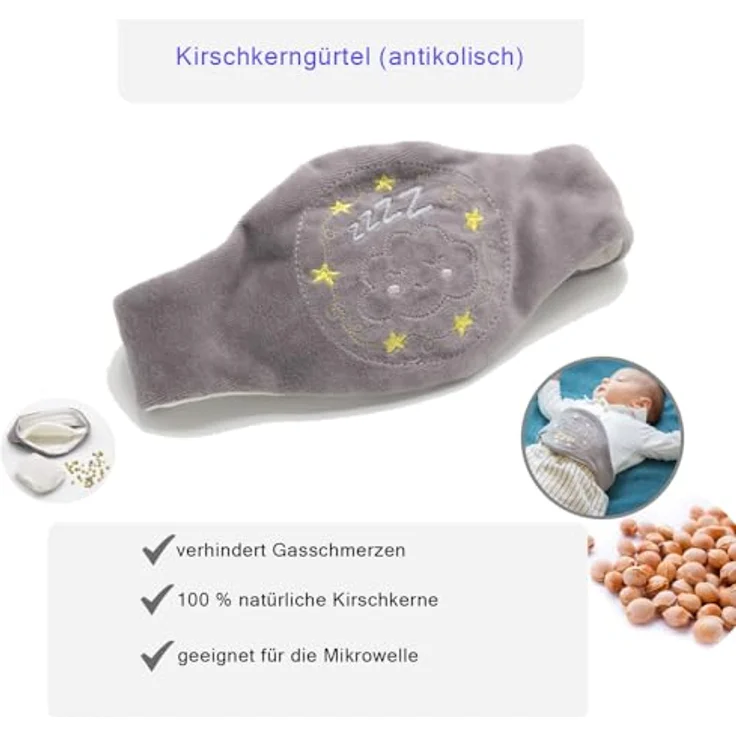Babyjem Kirschkernkissen Baby Bauchgurt, Grau | Natürlicher Wärmegürtel gegen Koliken und Blähungen, Waschbarer Bezug, 100% Natürliche Kirschkernfüllung – Bild 10